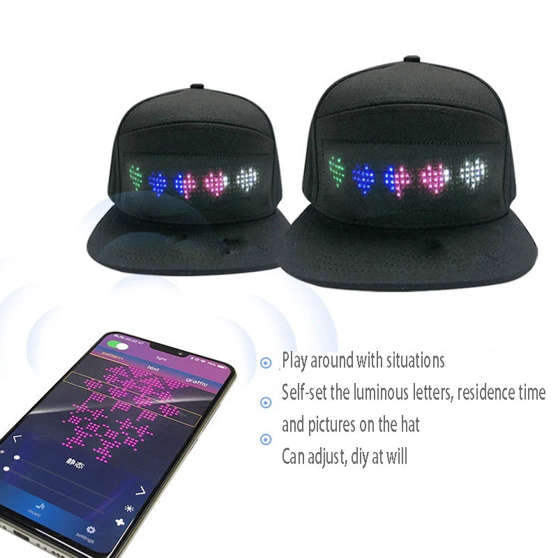 Phone APP Hat Glow Bluetooth Flexible Screen LED Scrolling Message