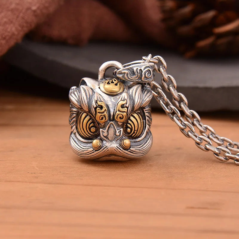 Chinese style retro lion dancing pendant fashionable silver 925 necklaces banquet fine jewelry