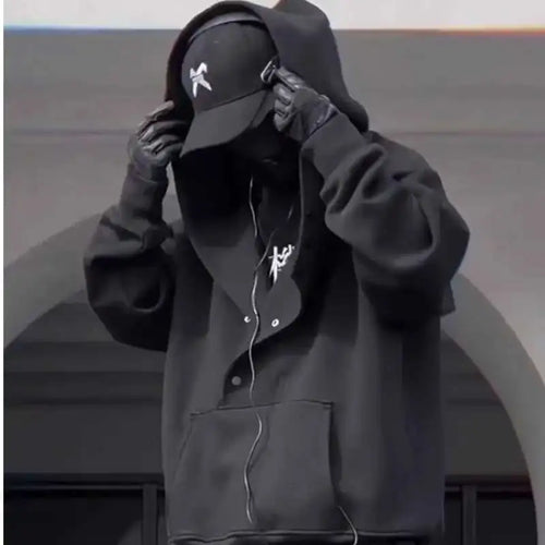 Male Tide Dark Punk Sweatshirt Ninja Streetwear Turtleneck Hoodie Loose Coat