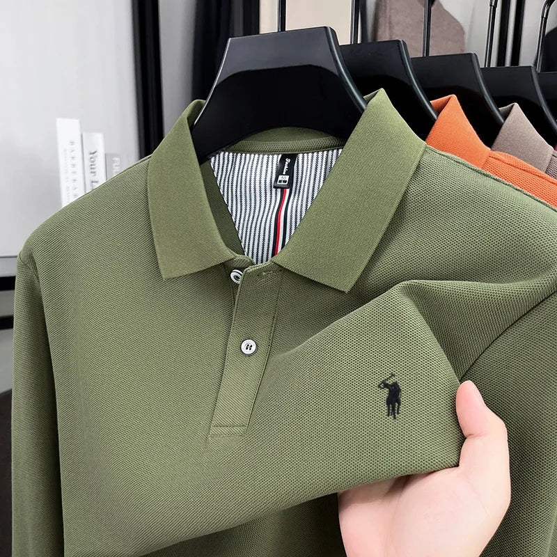 100% pure cotton men's long sleeved polo shirt pony Paul embroidery T-shirt