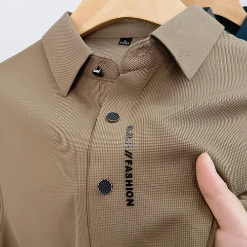 Waffle Men High-end Short-sleeved Light Ice Silk Seamless Lapel Polo Shirts