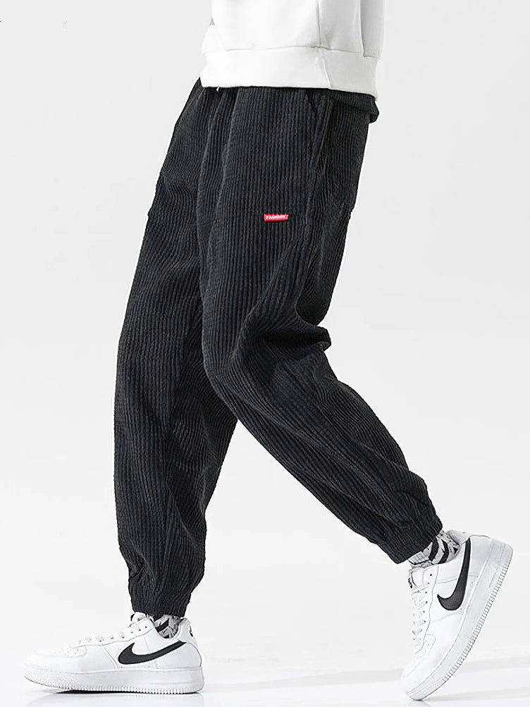 Baggy Corduroy Men Solid Color Casual Tech Fleece Harem Long Trousers