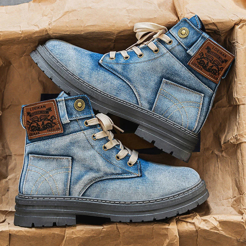 Men's high top denim casual trendy and fashionable boots