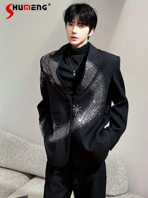 Hot Diamond Shoulder Padded Blazers Men's High-end Handsome Suit Light Jackets