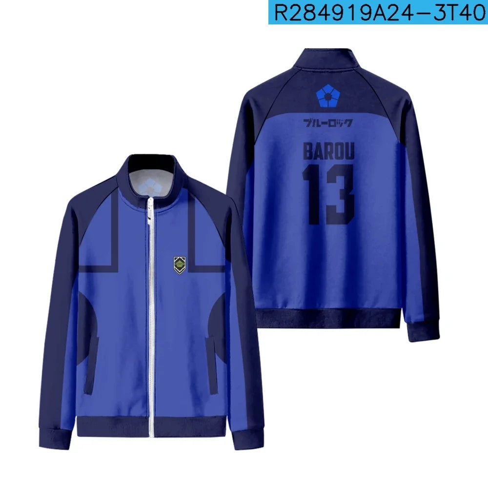 Anime Blue Lock Football/Soccer Jersey Stand Collar Zipper Jacket
