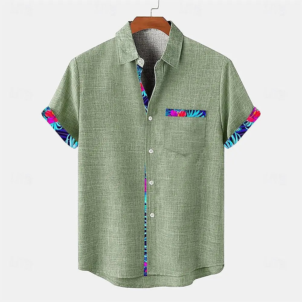 Men's Hawaiian Casual Short Sleeve Pocket Collar Shirt