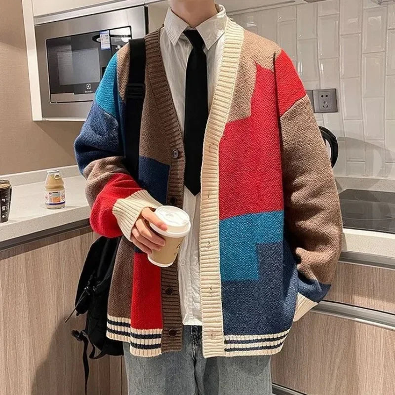 V Neck Cardigan Graphic Hippie Knitted Sweaters for Men Harajuku Fun Large Size