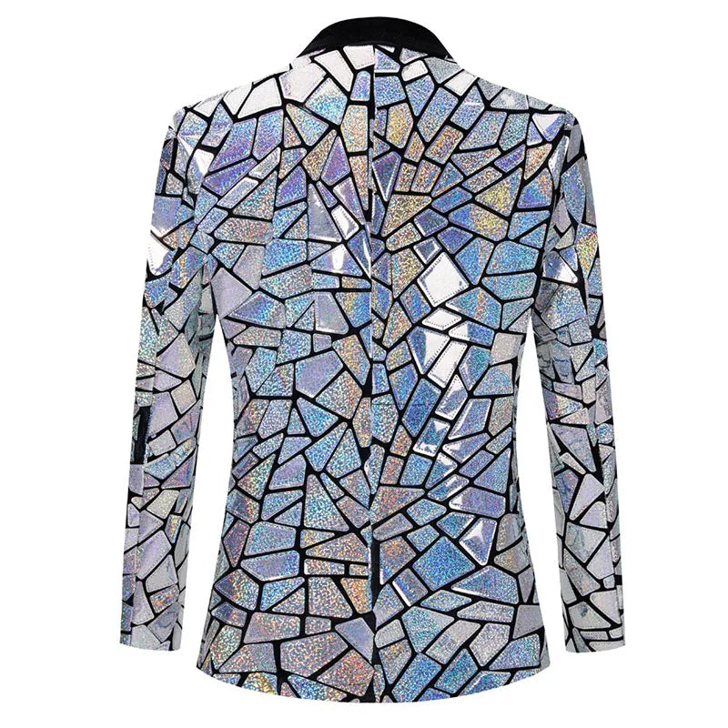 Luxury Laser Sequin Jacket Men One Button Shawl Lapel Dress Blazer