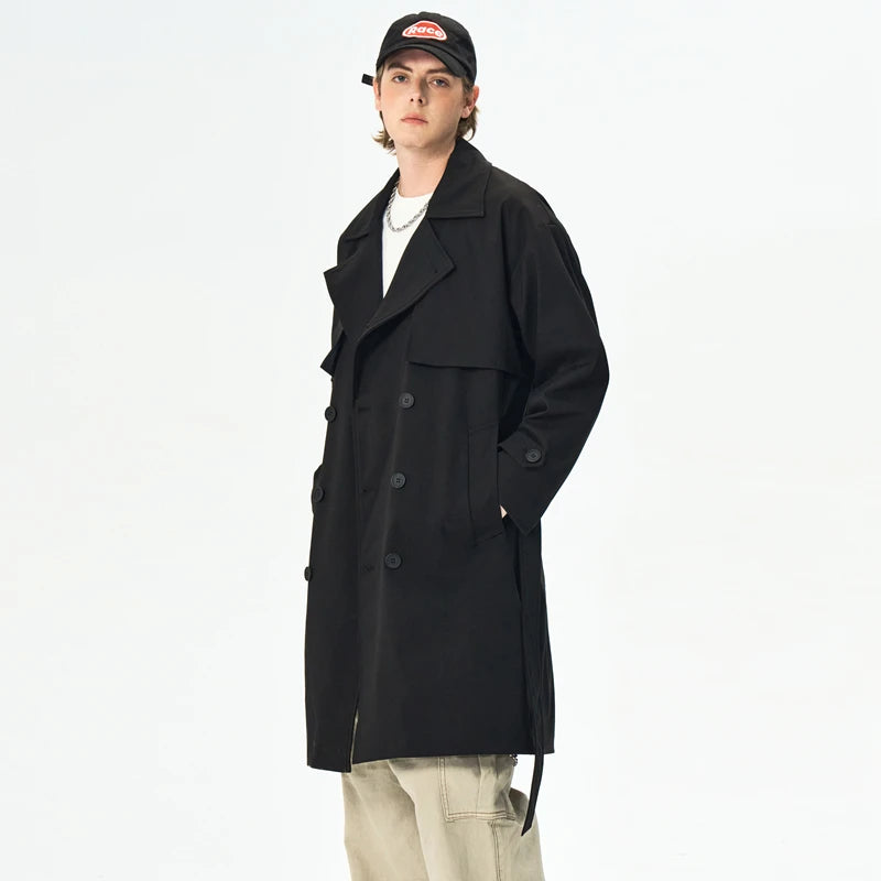 Men's Streetwear Windbreaker Trench coat Solid Casual Loose Long Overcoat