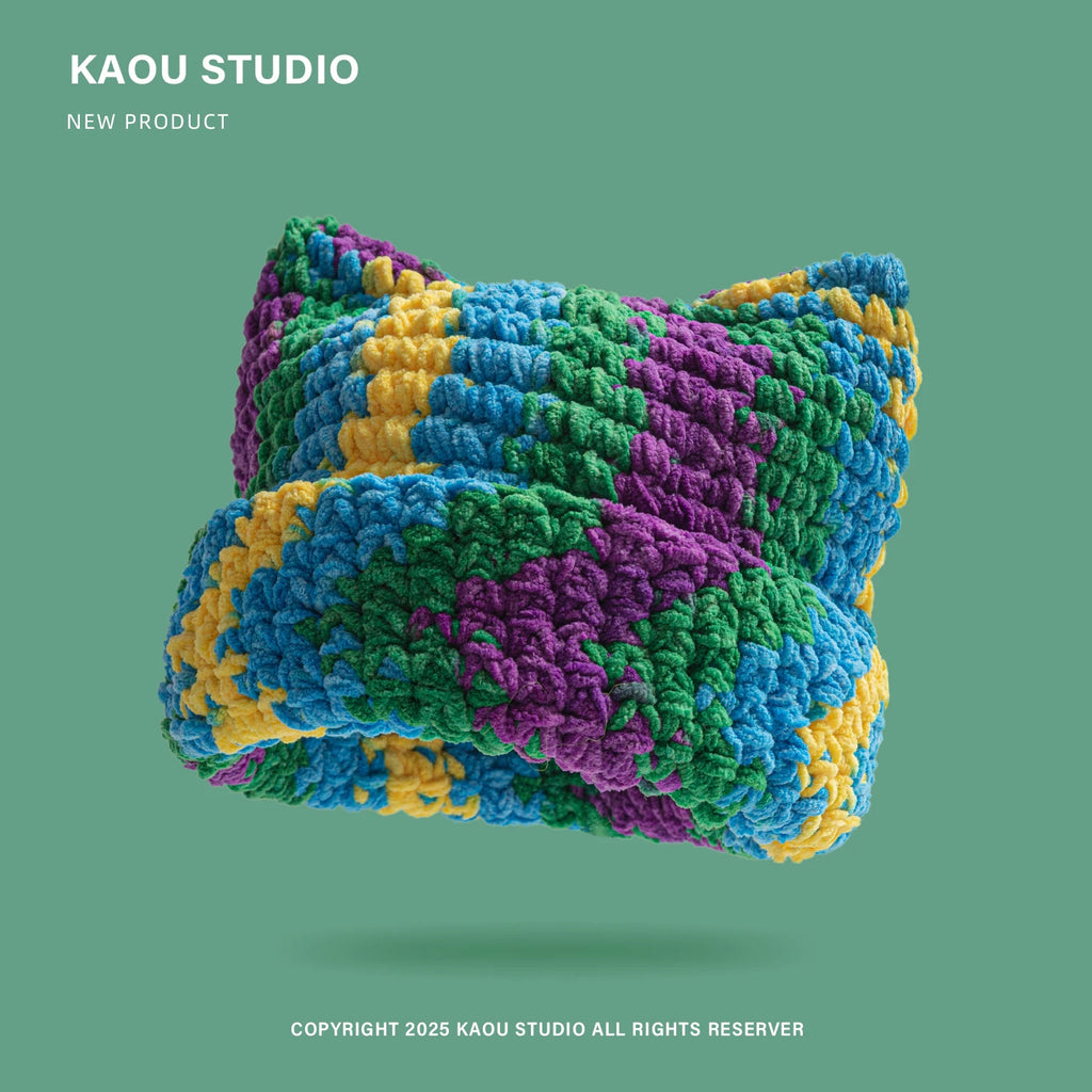 Chenille Dopamine Color Thick Yarn Knitted Beanie Unisex Warm Ear Protection Cute Cap