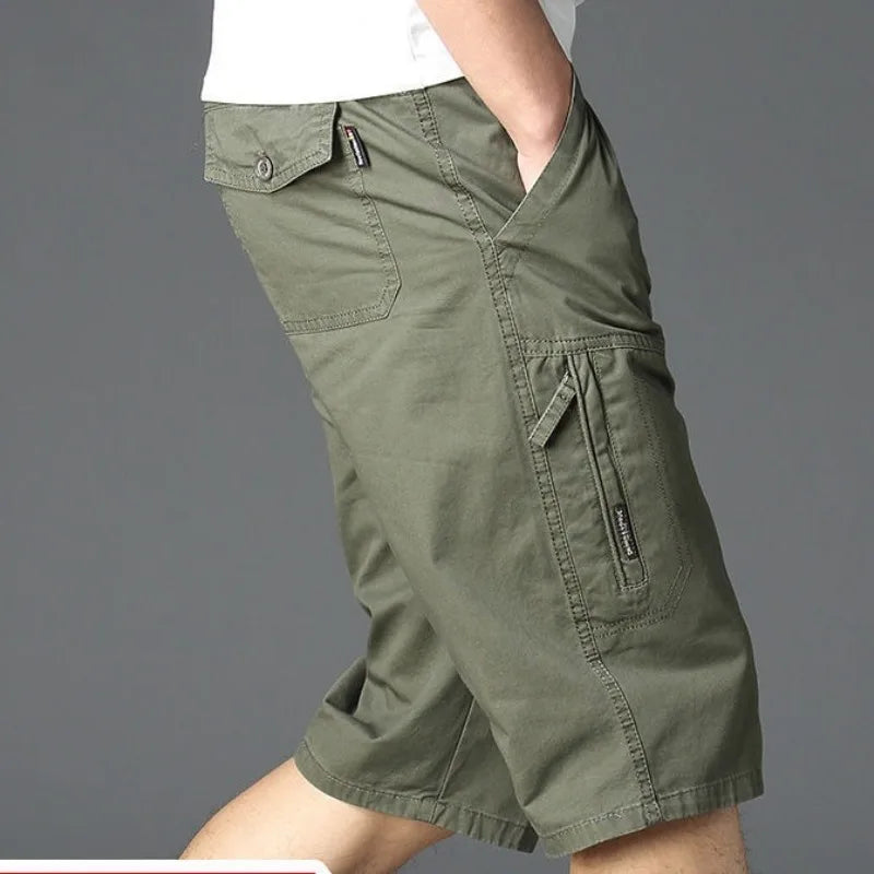 Vintage Large Pocket Work Shorts Loose Straight Breeches Men's Pants