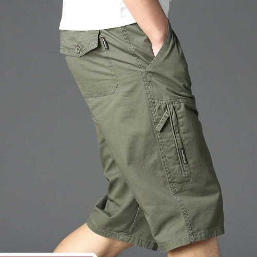 Vintage Large Pocket Work Shorts Loose Straight Breeches Men's Pants