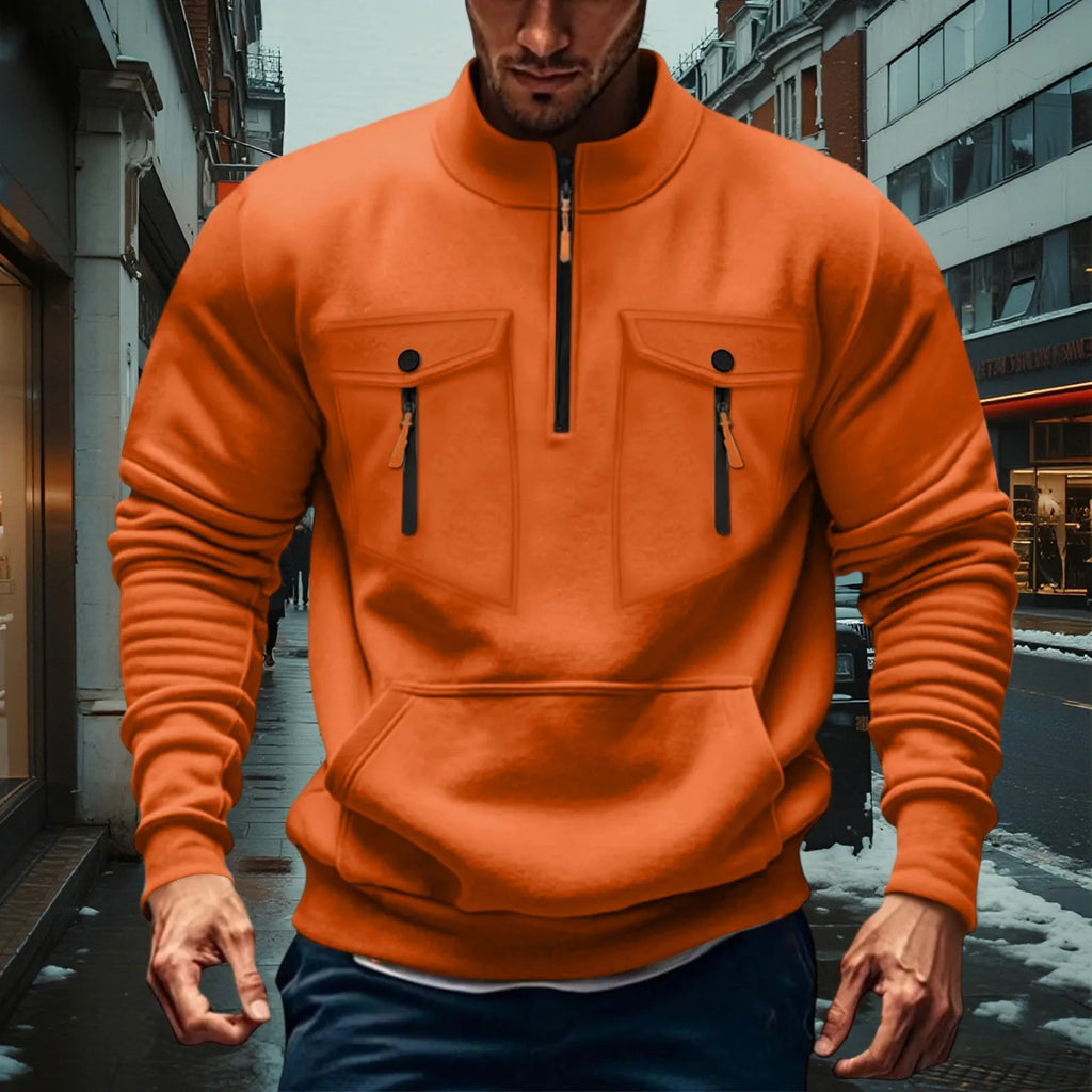 Quarter Zipper Men Stand Up Collar Sweatshirt cargo Long Sleeve Sweatshirt