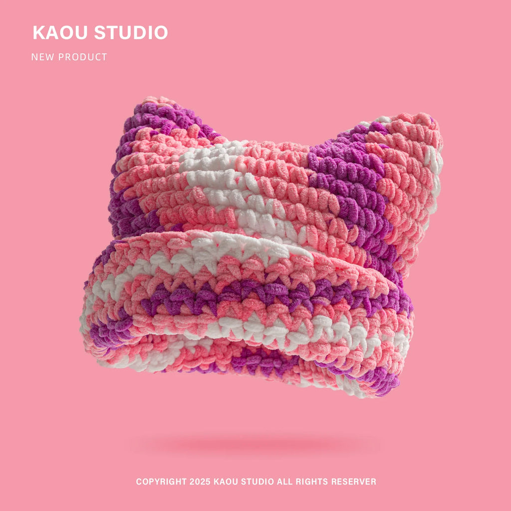 Chenille Dopamine Color Thick Yarn Knitted Beanie Unisex Warm Ear Protection Cute Cap