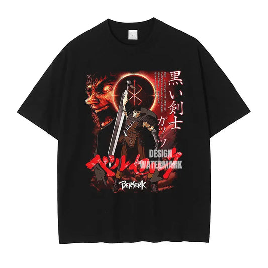 Berserk T-shirts Oversized Vintage Washed Short Sleeve Retro Manga Tops