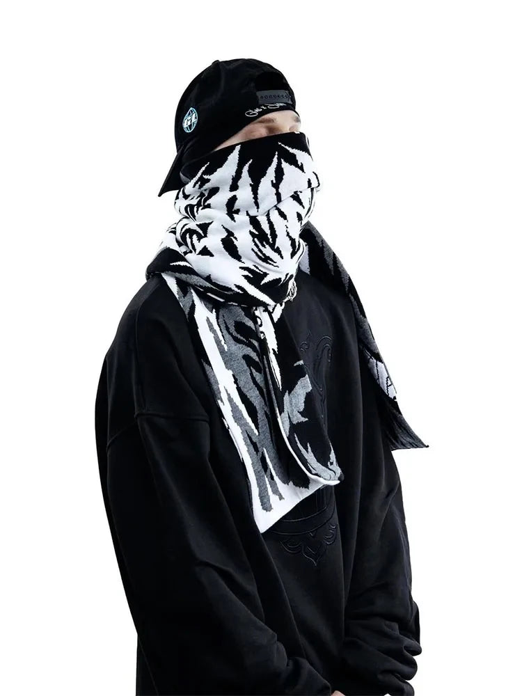 Men's Anime Streetwear Knit Graphic Shawl Scarves Korean Vintage Warm Accessories