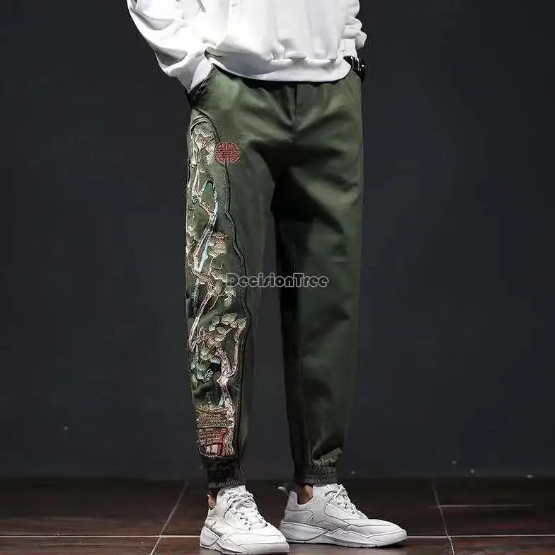 Chinese style men's pants national tide embroidery retro loose pants