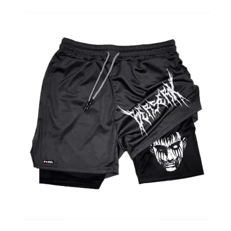 Anime 2 In 1 Quick Dry Gym Men Workout Mesh Shorts 3D Print Shorts