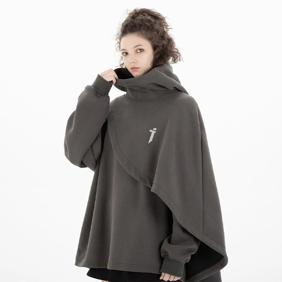 Cloak Hoodies Techwear Streetwear Pullovers  Oversized High Collar Unisex Sweatshirt