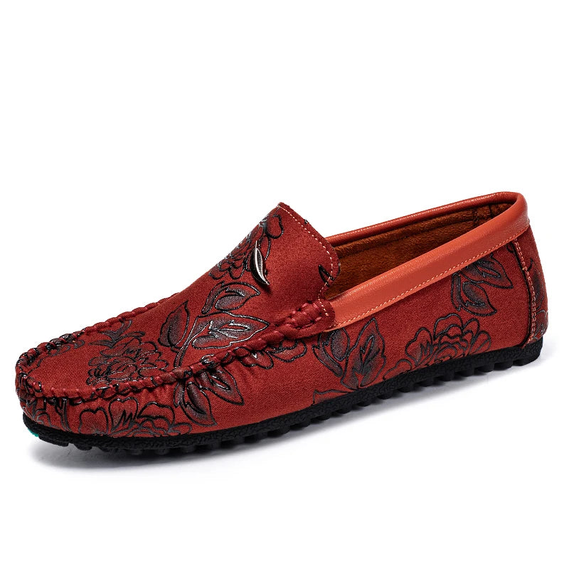 Rose Print Loafers Flats High Quality Suede Casual Shoes For Man