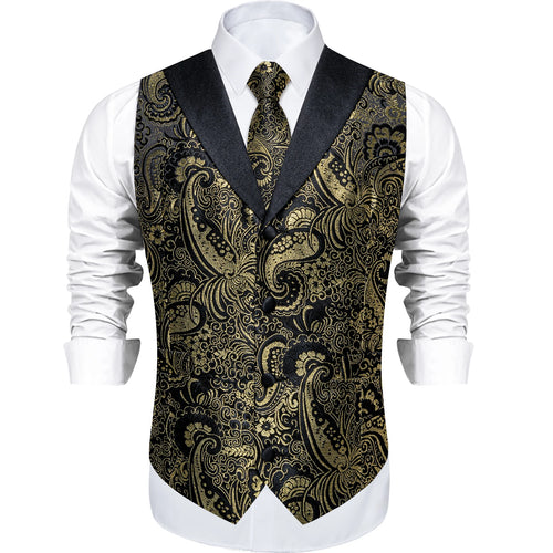 Men's Paisley Silk Suit Vest with Matching Neck Tie Handkerchief Cufflinks Tuxedo Waistcoat