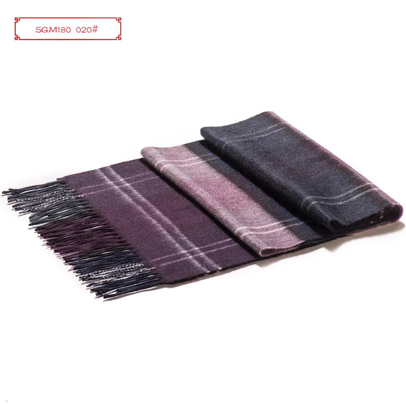 High Quality 100% Wool Men Korean Long Plaid Muffler Thermal Shawl
