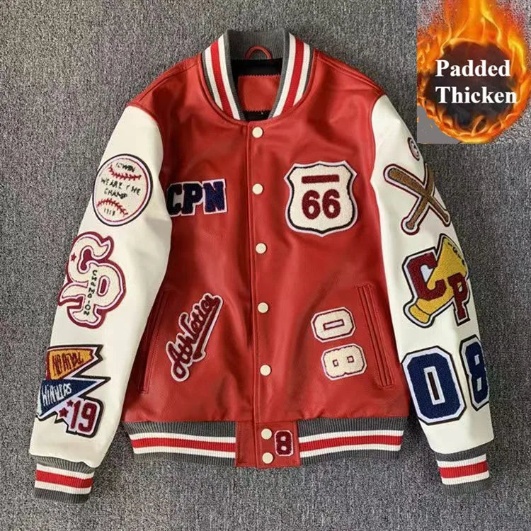 Streetwear Men Bomber Varsity Jackets Embroidery Pu Leather Jacket Outerwear