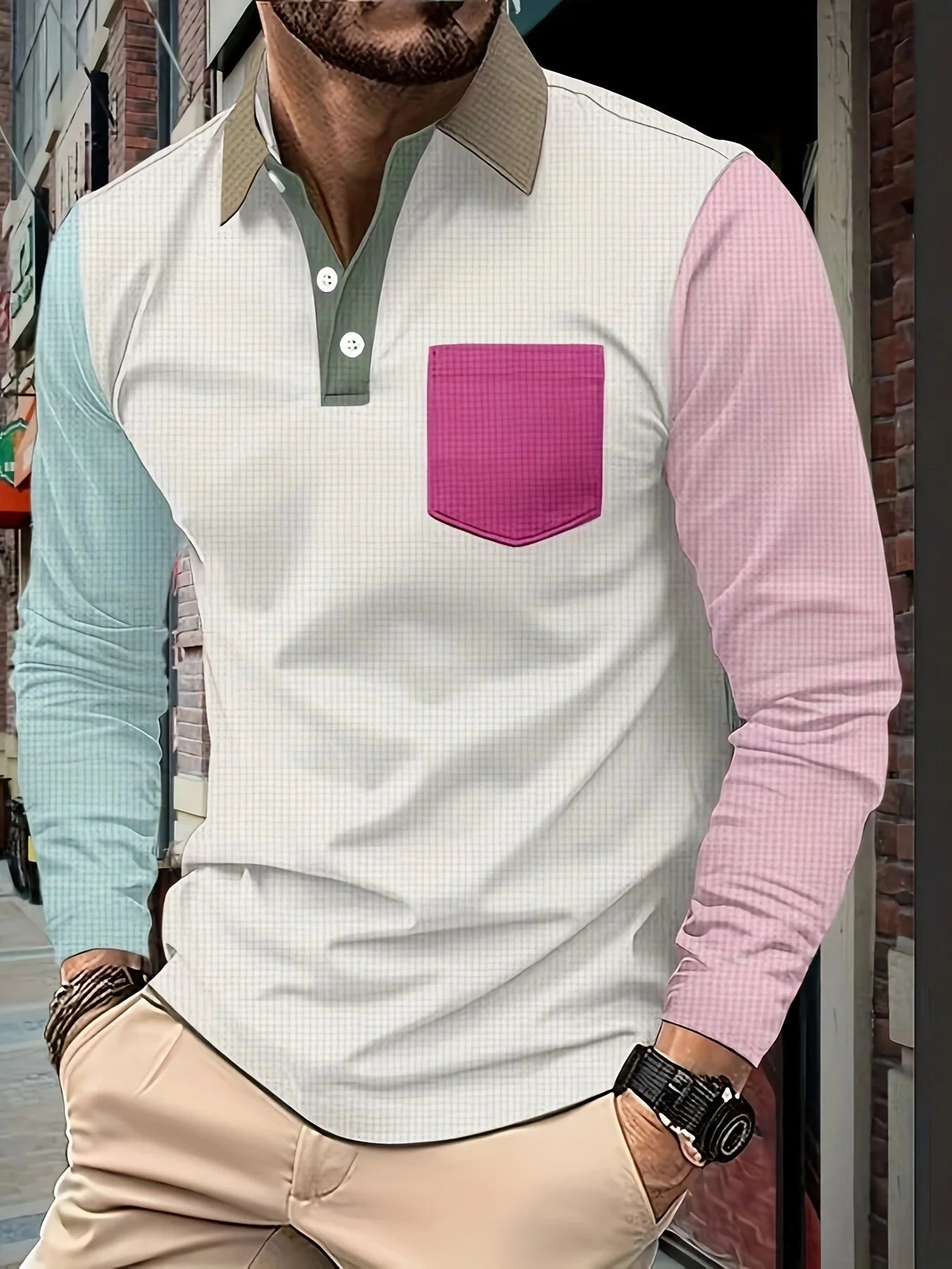 Men's Fashion POLO Shirt, T-Shirts Colorful Patchwork Fun Clothes