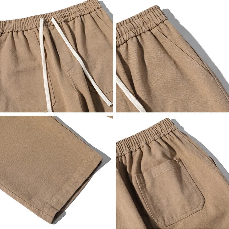 Beige/Khaki/Black Men Cotton Straight Streetwear Hip Hop Wide Leg Trousers