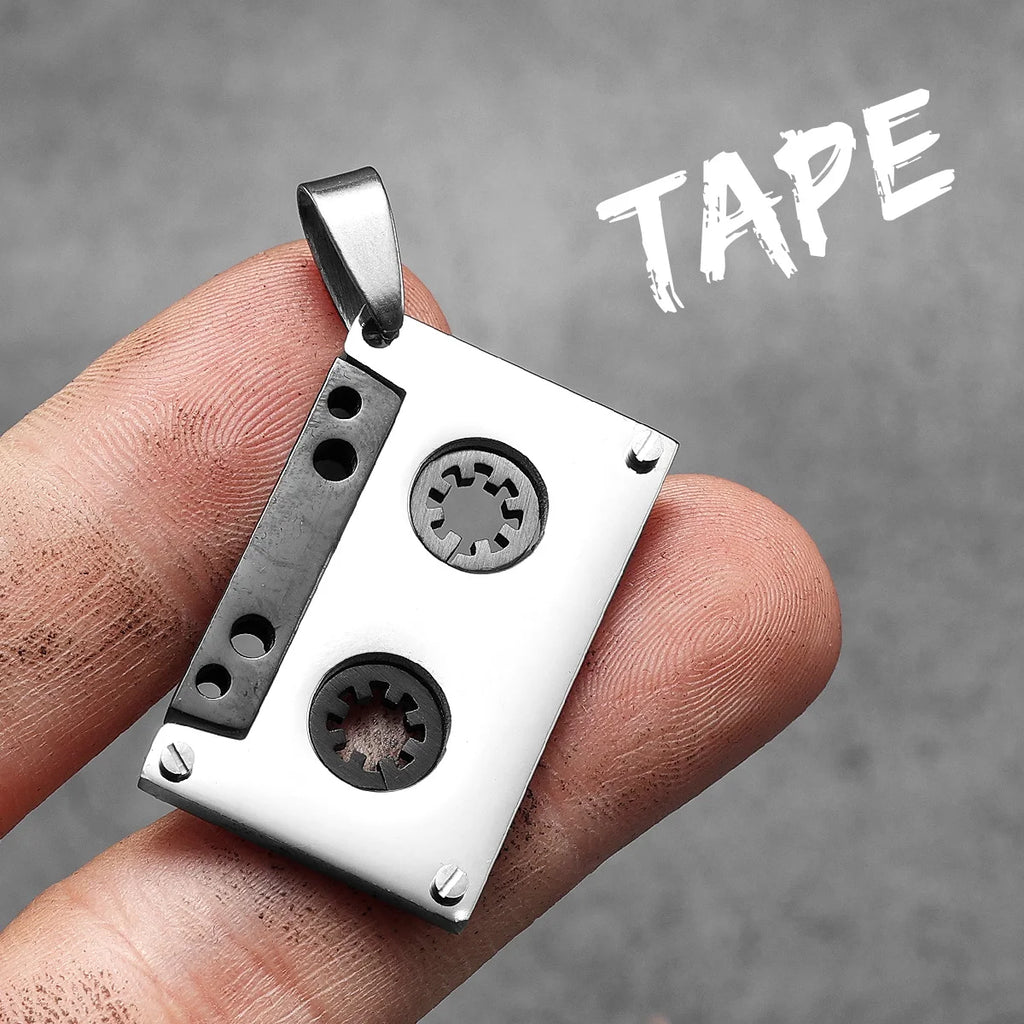 Music Tape Stainless Steel Jewelry Men Simple Necklace With Pendant
