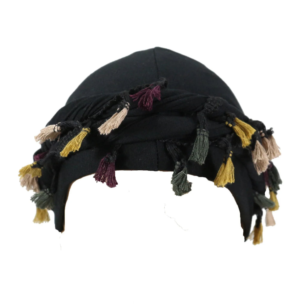 Men Burr Trim Twisted Tail Fringe Turban Solid Color Kerchief Beanies