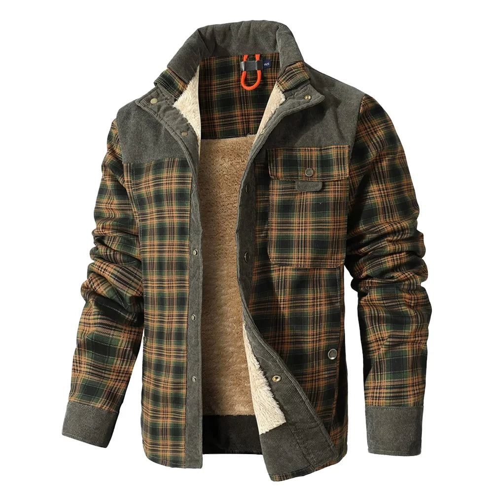 Men's Windproof Casual Bomber Plaid Sherpa Lined Flannel Classic Jacket