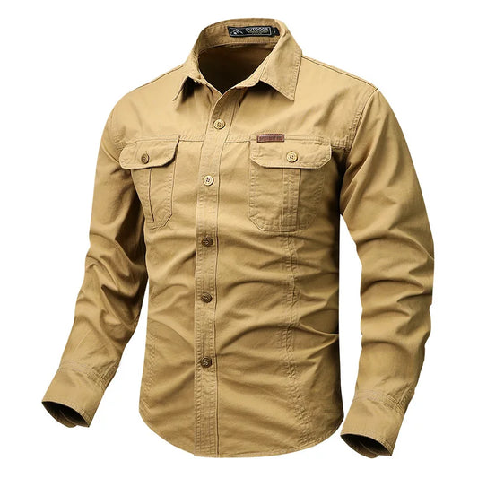 Retro Cargo style Men's Long Sleeve Shirt Casual Button Up Shirt