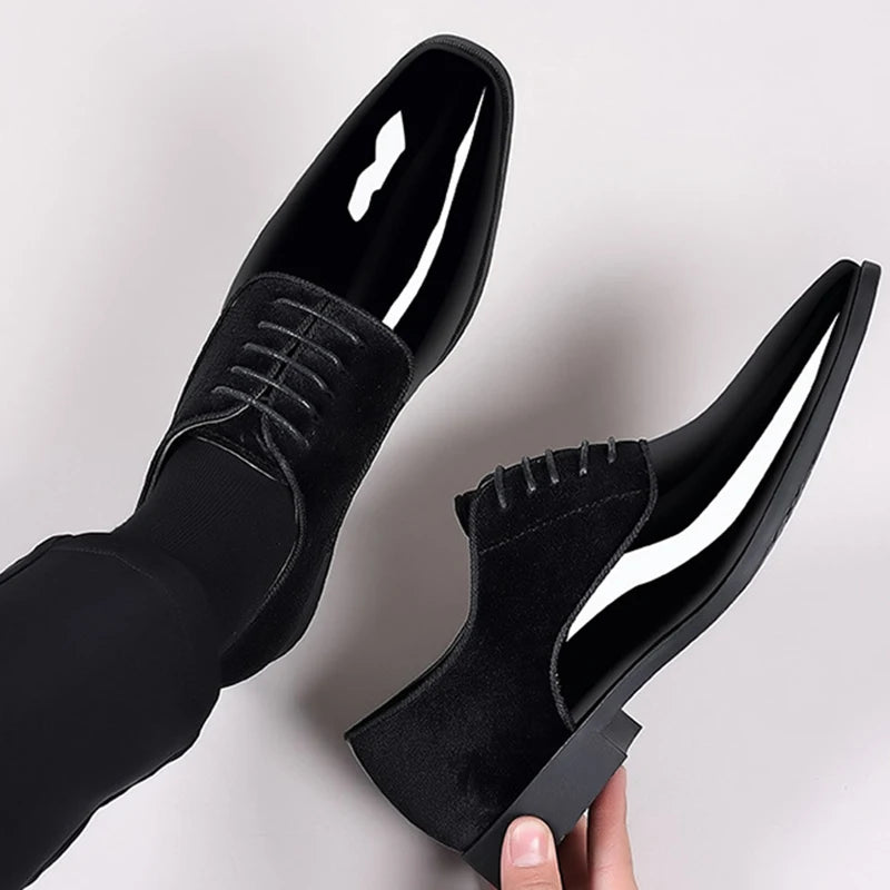 Classic PU Patent Leather Shoes for Men  Lace Up Formal Shoes for Male Oxfords