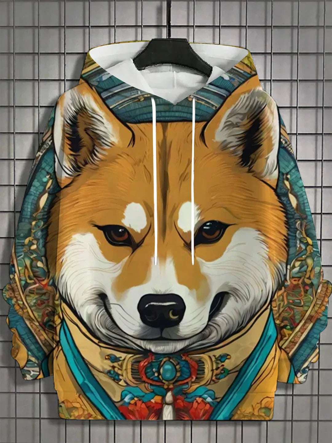 Men's 3D Full Body Printed Japanese Samurai Shiba Inu Casual  Hoodie