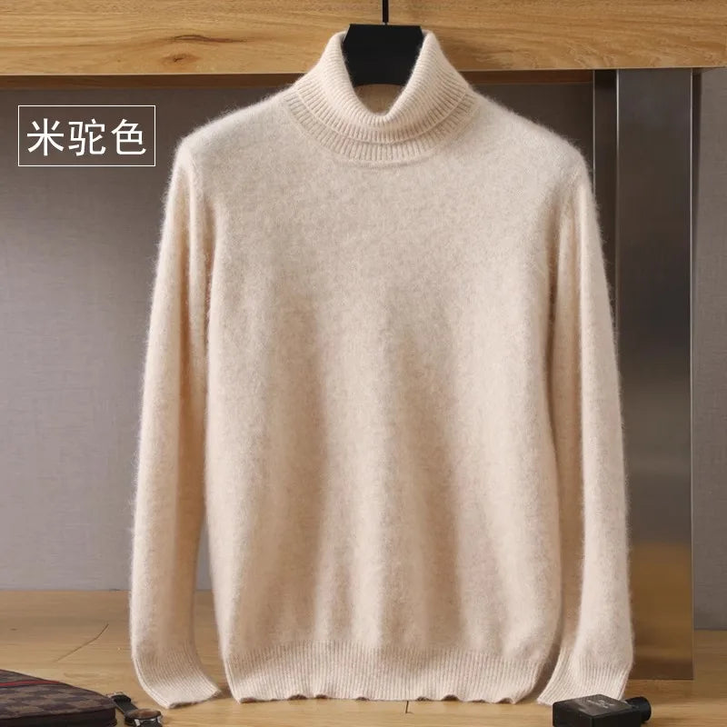Men's 100% Mink Cashmere Sweater High Lapels Knitted Long Sleeve High-End Jumpers