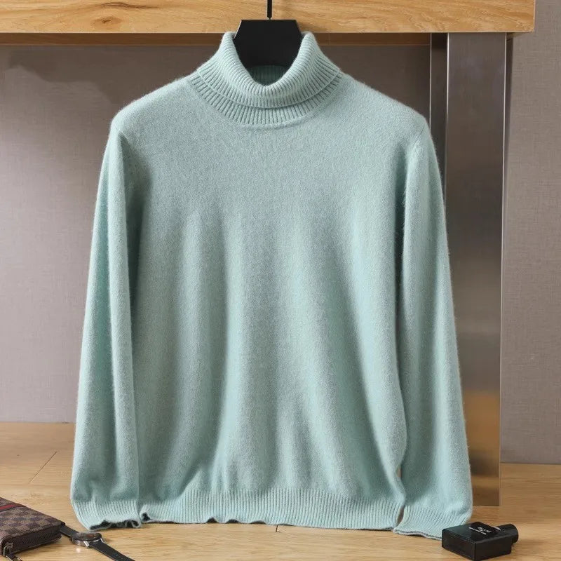 Men's 100% Mink Cashmere Sweater High Lapels Knitted Long Sleeve High-End Jumpers