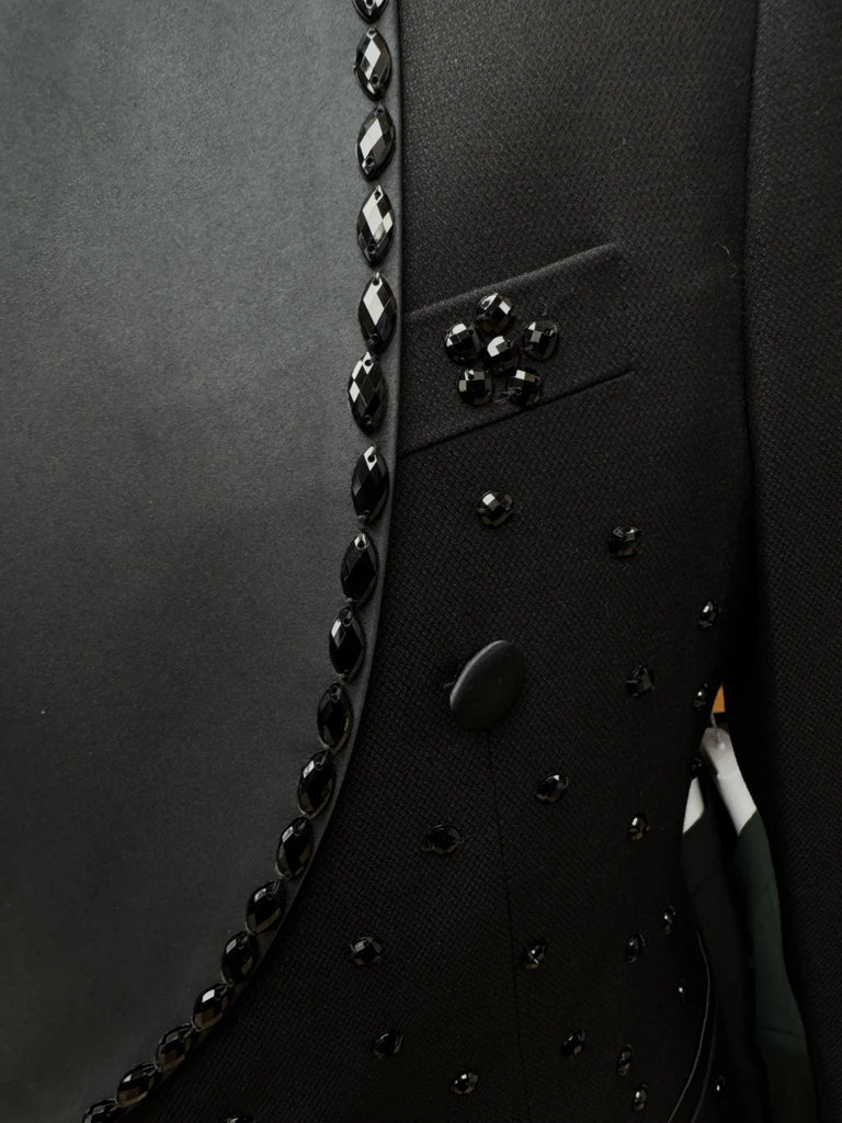 Black Shawl Lapel Beaded Men Suit Tuxedo High Quality Vintage 2-pieces