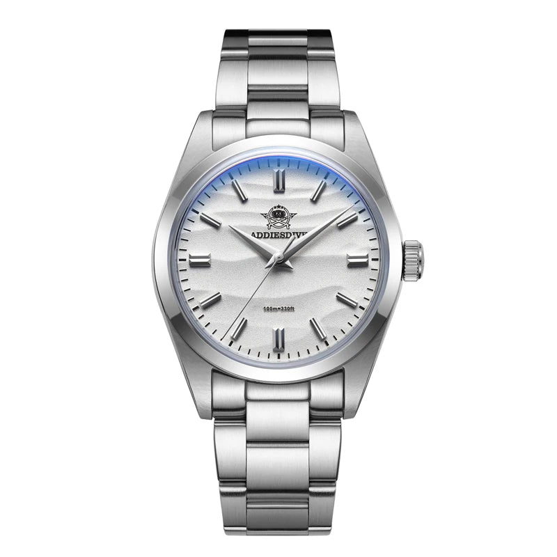 Men's Sand Dial 36mm Quartz Waterproof Stainless Steel AR Coated Dome Glass Wristwatch