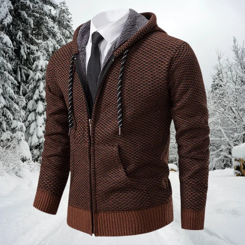 Casual Sweater Men Zip-up Cardigans Leisure Knitted Hooded Fleece Coat