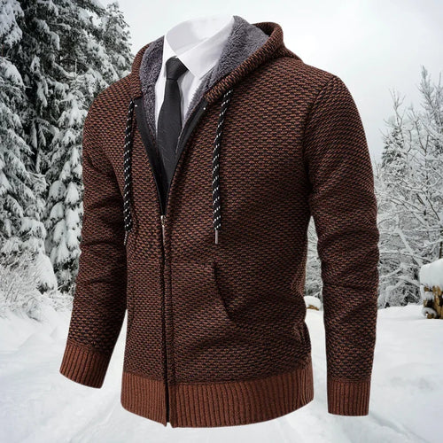 Casual Sweater Men Zip-up Cardigans Leisure Knitted Hooded Fleece Coat