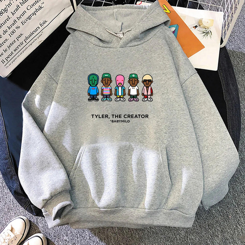 Tylerr The Creator Hip Hop Vintage Hoodies Men Round Neck Sweatshirts Loose and Comfortable Pullovers