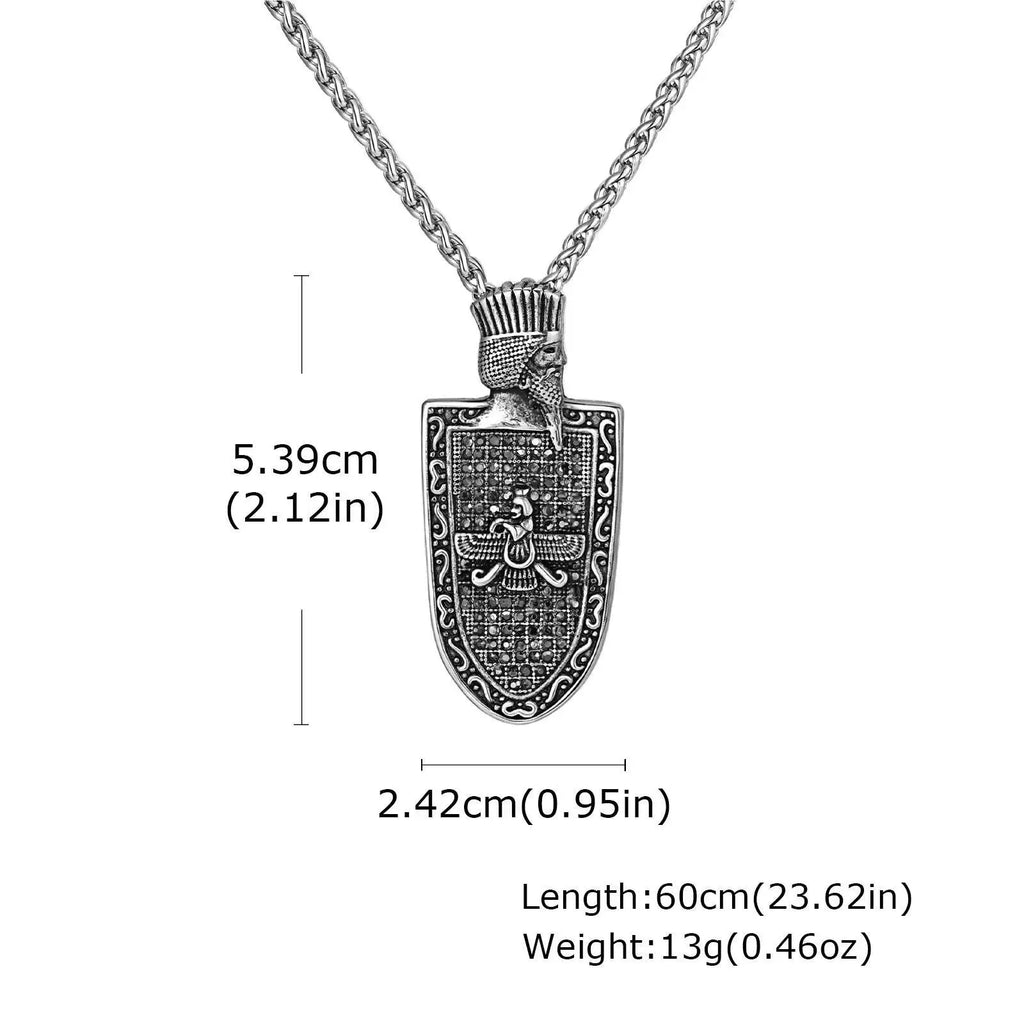 Stainless Steel Zoroastrian Pendant Black Shield Charm Durable Chain Jewelry for men