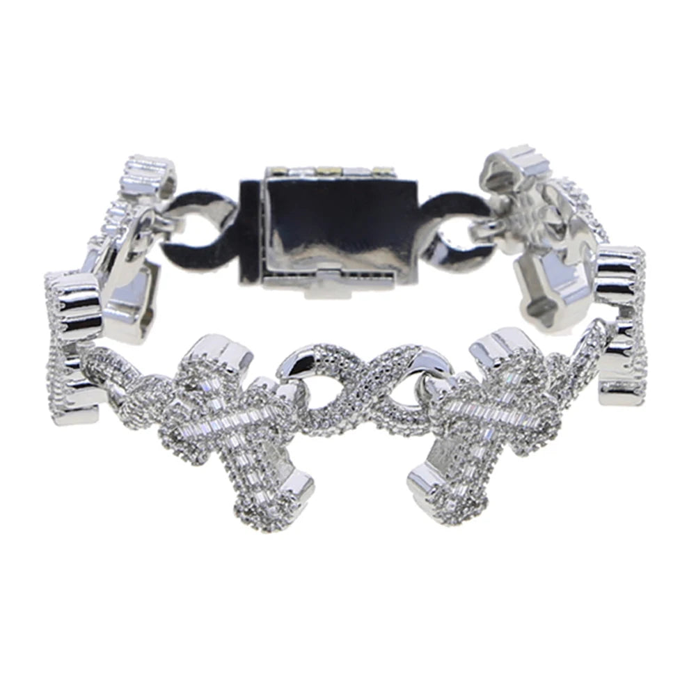 Iced Out Cross Infinity Charm Bracelet Micro Paved Cubic Zirconia For Men Hip Hop Jewelry