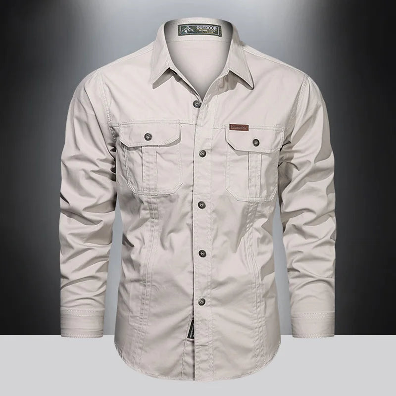 Cargo Men Long Sleeve Cotton Shirts High Quality Military Overshirt