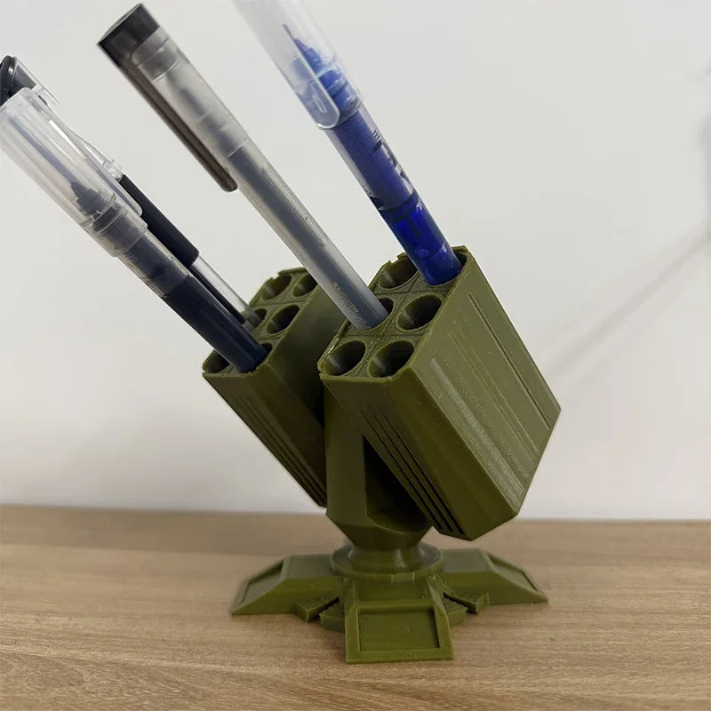 Military-Style Anti Aircraft Gun Olive Green Multi-Compartment Pen Holder