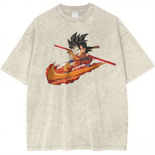 Harajuku Dragon Ball Unisex Vintage Wash Cotton Graphic Print  Short Sleeve Tee  Casual Streetwear