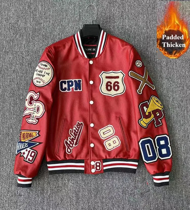 Streetwear Men Bomber Varsity Jackets Embroidery Pu Leather Jacket Outerwear