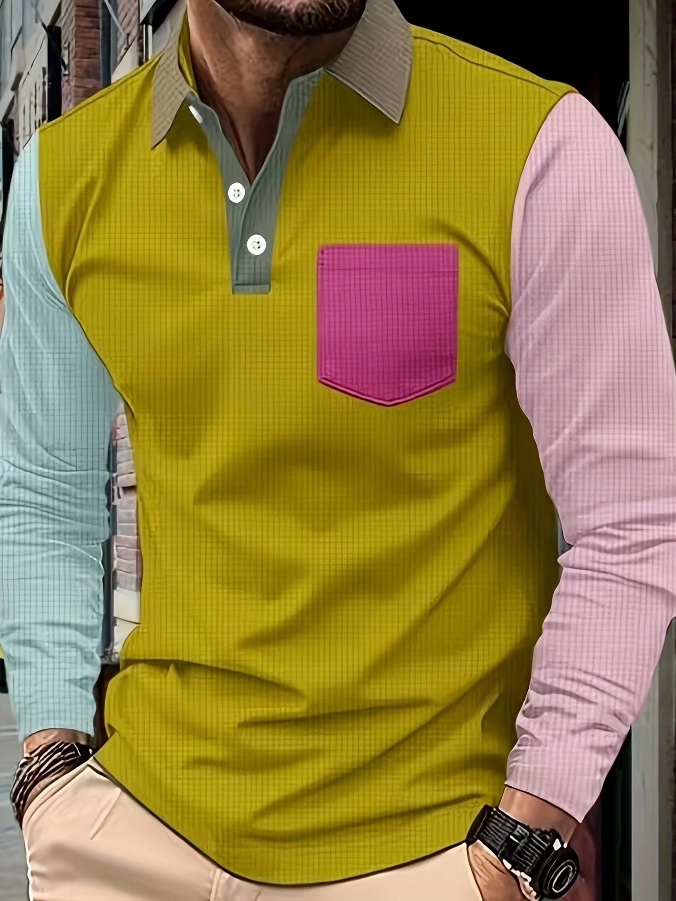 Men's Fashion POLO Shirt, T-Shirts Colorful Patchwork Fun Clothes
