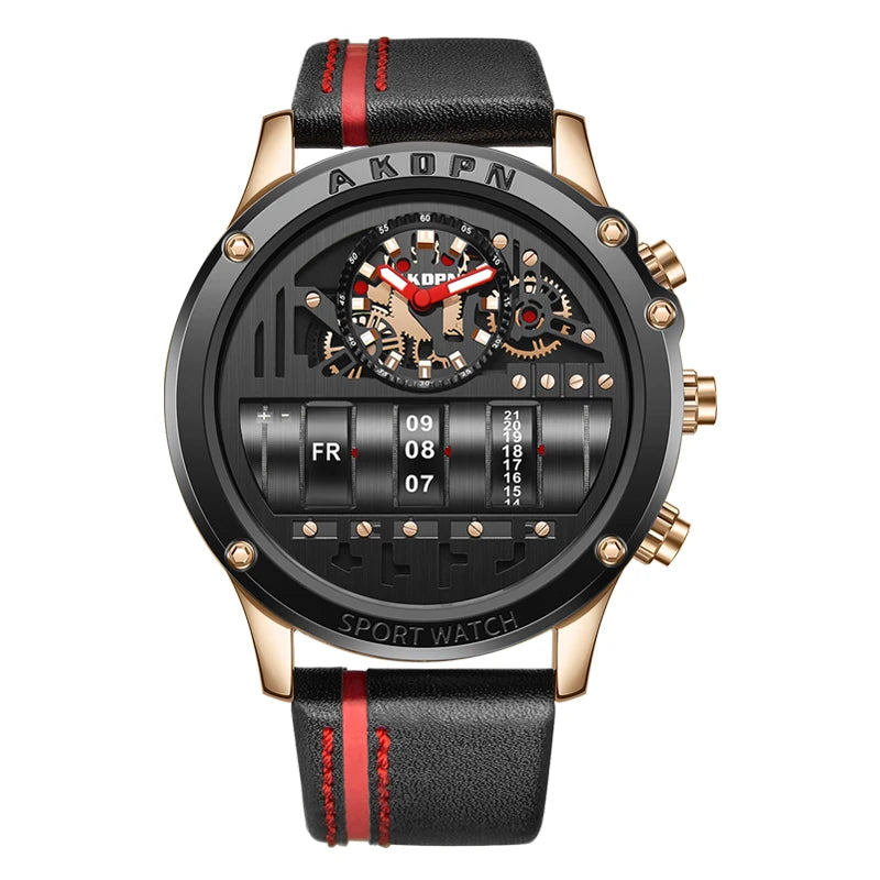 Luxury Mechanical Creative Men Unique Rotate Date Leather Strap Watches